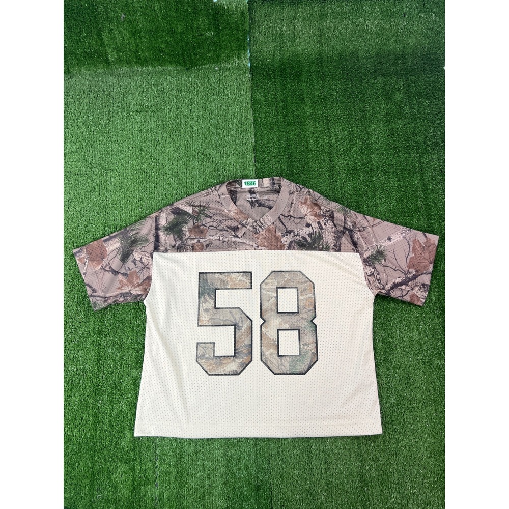 Hollister Womens Baggy Crop Fit Football Jersey Camo Mesh Cream Size Small 58